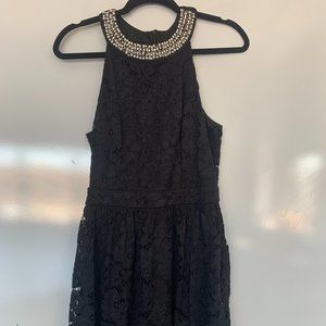 Black Lace Dress with Pearl Collar